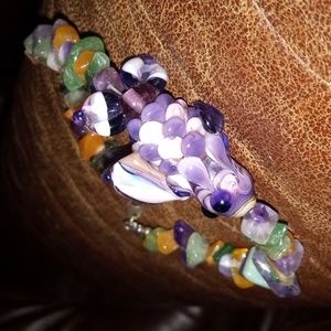 Ornate Glass Koi Fish With Natural Gemstones Bracelet 7"